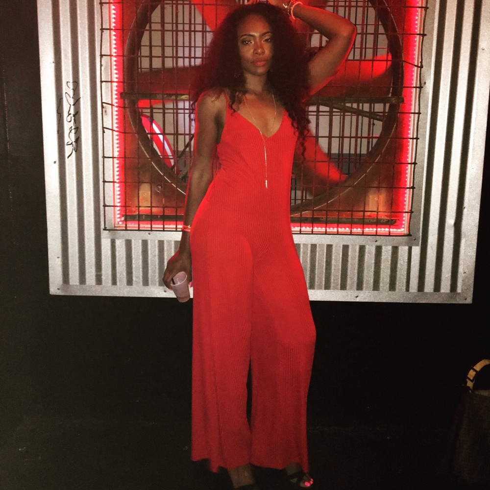 Red Ribbed Cotton Jumpsuit
